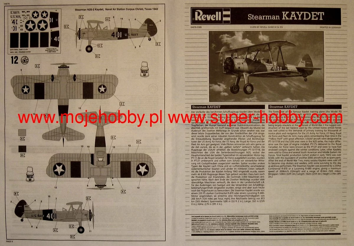 Revell 04676 Training Biplane Stearman PT-17 Kaydet 3 Revell 04676 Training Biplane Stearman PT-17 Kaydet - Image 3