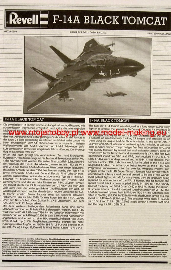 Revell 64029 Grumman F-14A Black Tomcat (model Set) 6 Revell 64029 Grumman F-14A Black Tomcat (model Set) - Image 6