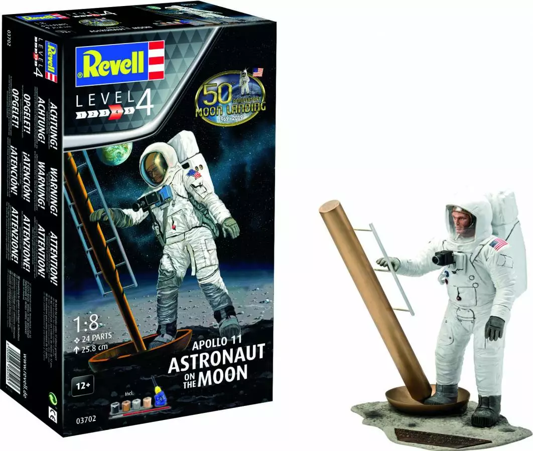 RVG3702 - 1/8 Apollo 11 Astronaut On The Moon 50th W/Paint & Glue By REVELL GERMANY @ Great Hobbies 1 RVG3702 - 1/8 Apollo 11 Astronaut On The Moon 50th W/Paint & Glue By REVELL GERMANY @ Great Hobbies